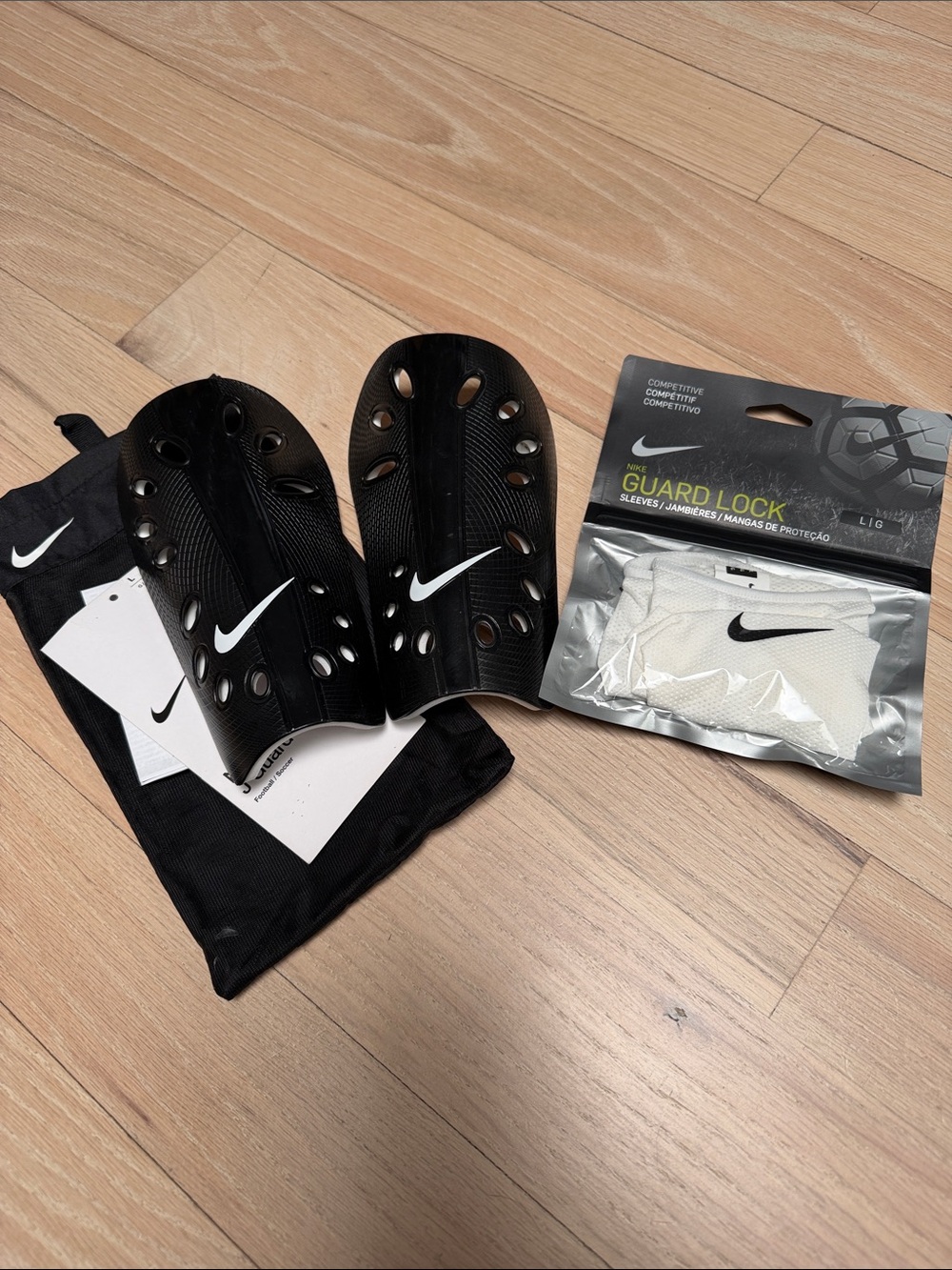 Nike Black and White Shin Guard Set with Guard Lock Sleeve